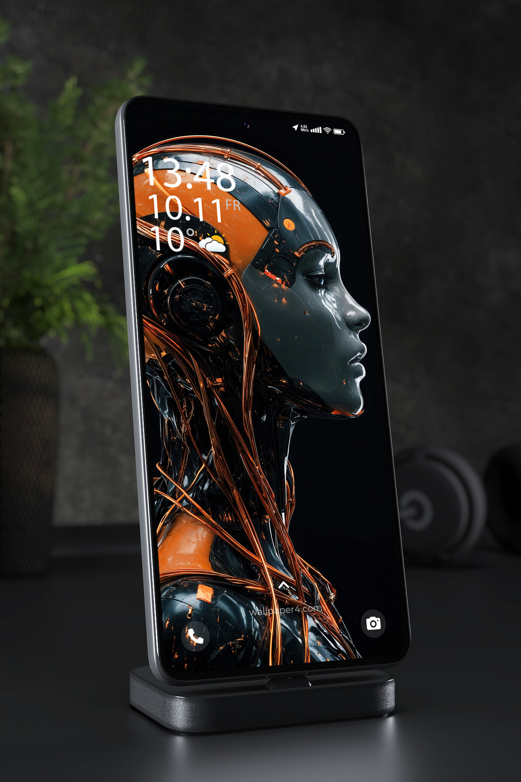 Phone Wallpaper 3839 - Cybernetic Android Neon Sci-Fi Portrait Art