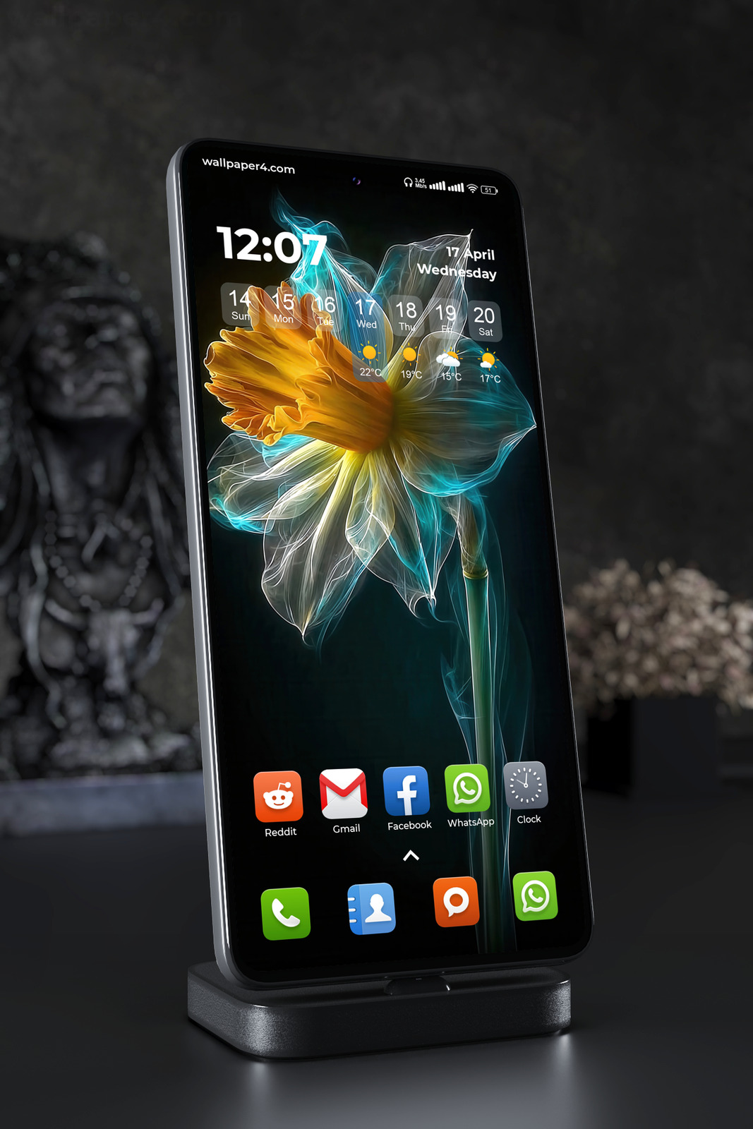 Phone Wallpaper 3849 - Glowing Daffodil Flower with Neon Petals