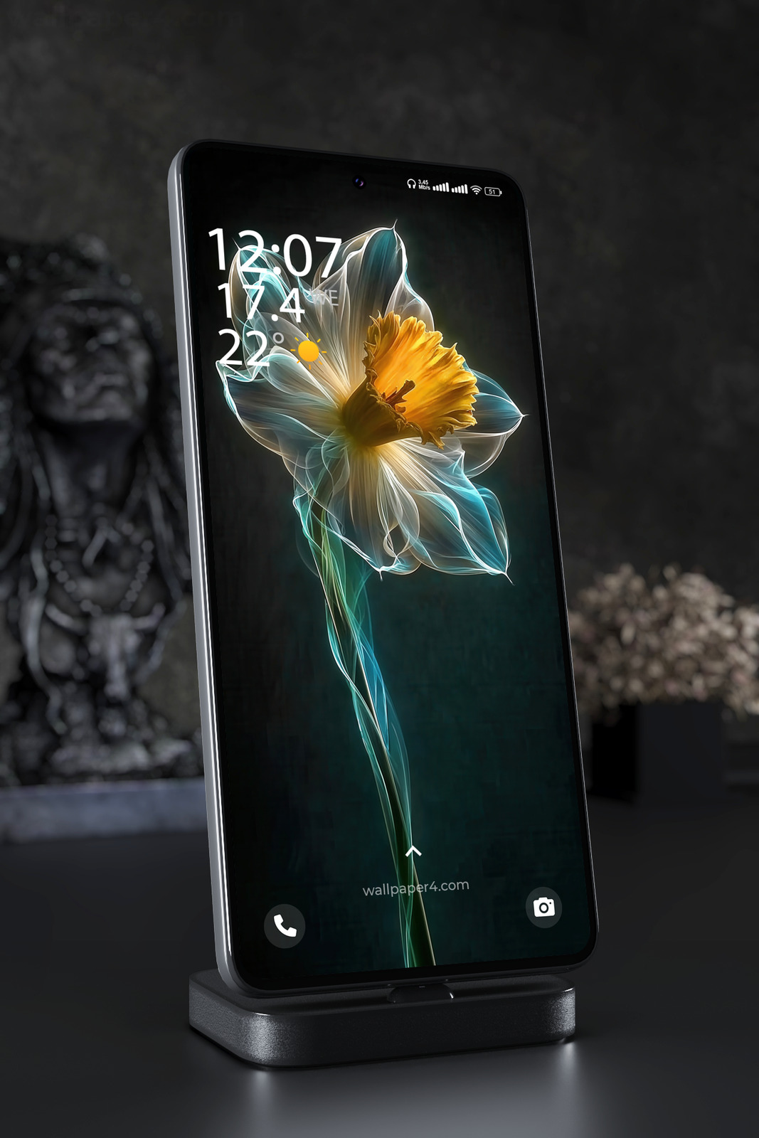 Mobile Wallpaper 3849 - Glowing Daffodil Flower with Neon Petals