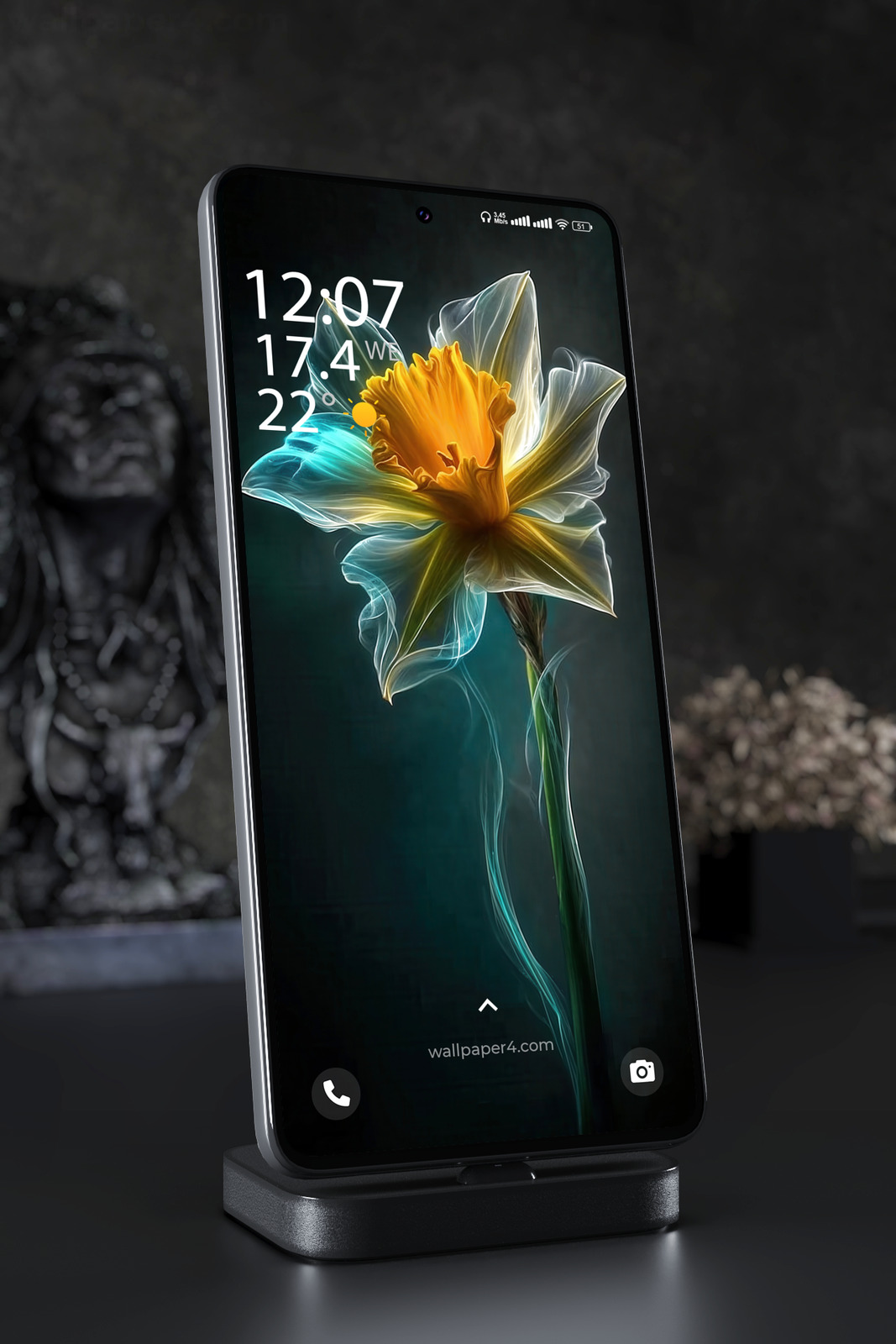 Mobile Wallpaper 3849 - Glowing Daffodil Flower with Neon Petals
