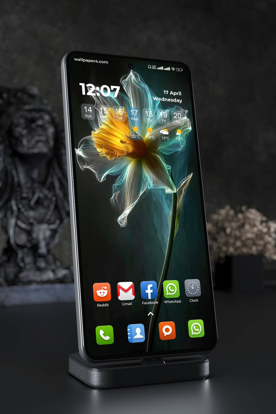 Mobile Wallpaper 3849 - Glowing Daffodil Flower with Neon Petals