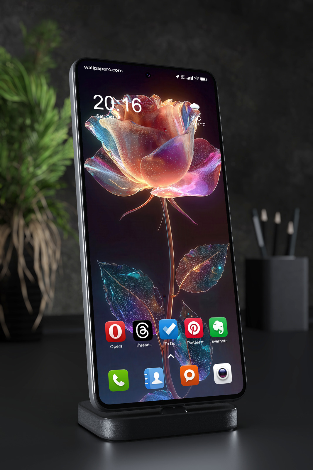 Phone Wallpaper 3857 - Glowing Glass Rose Dark Floral Phone Background