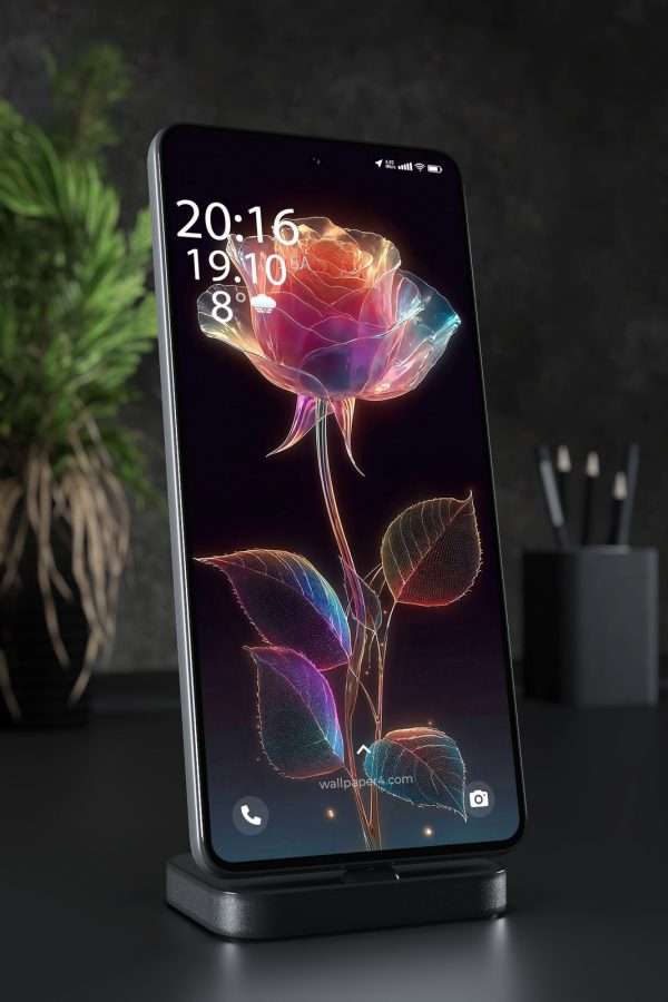 Mobile Wallpaper 3857 - Glowing Glass Rose Dark Floral Phone Background