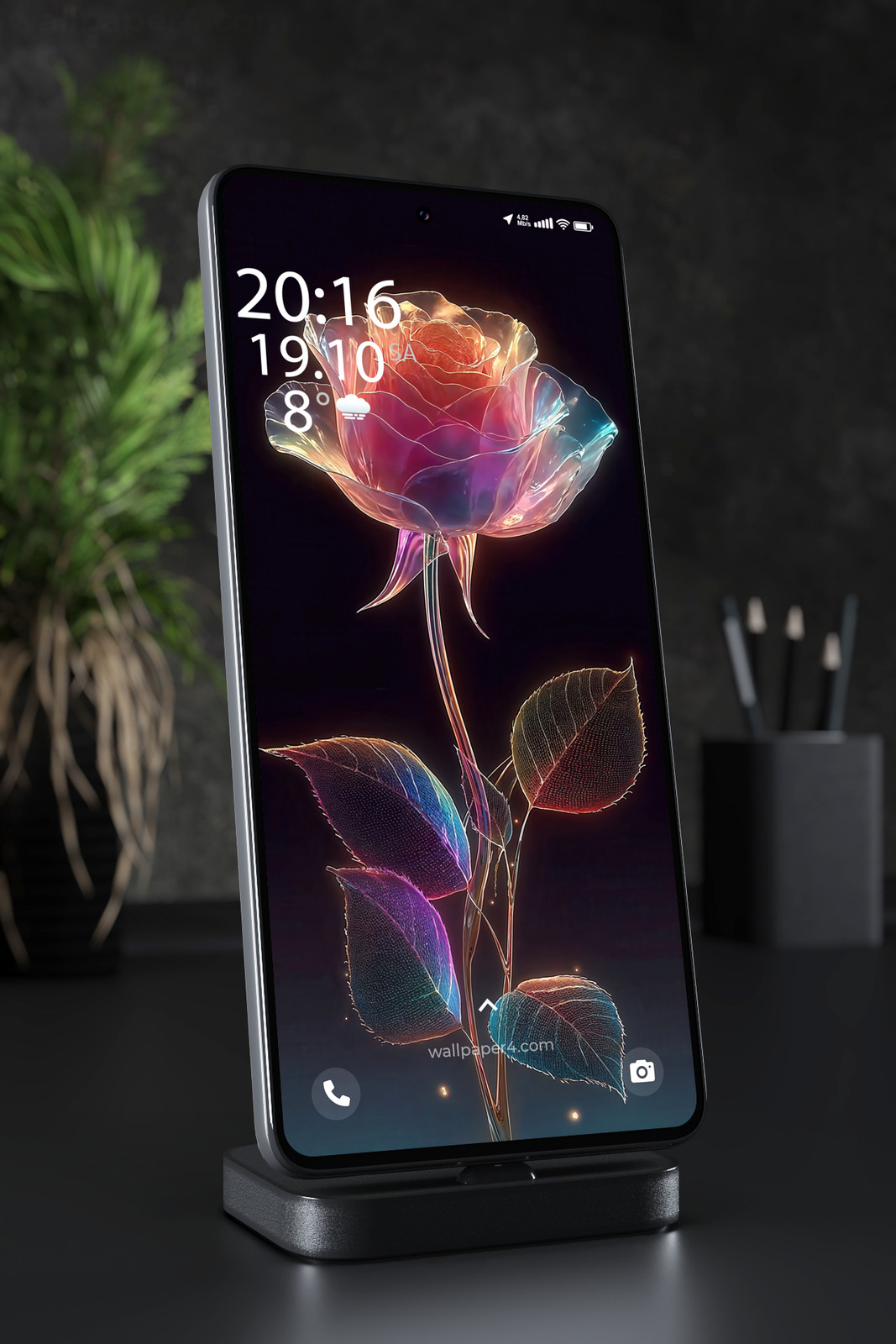 Mobile Wallpaper 3857 - Glowing Glass Rose Dark Floral Phone Background