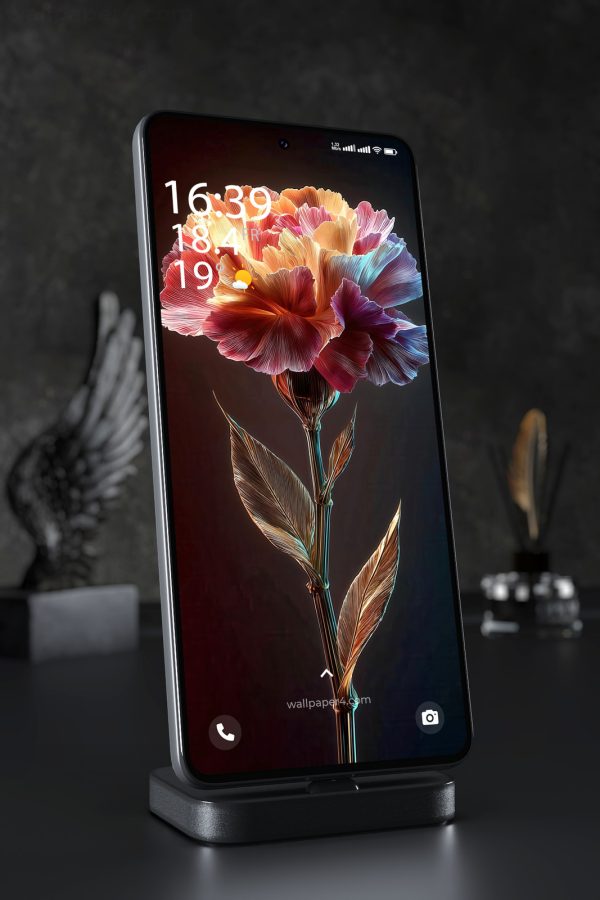 Phone Wallpaper 3865 - Vibrant Neon Floral Bloom on Dark Background
