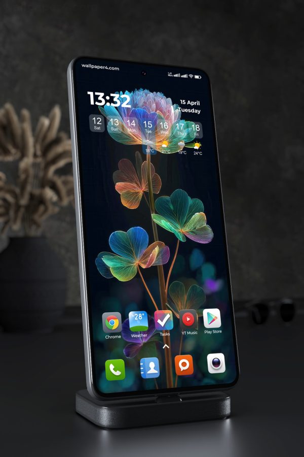 Phone Wallpaper 3871 - Glowing Fantasy Flower in a Neon Night Garden