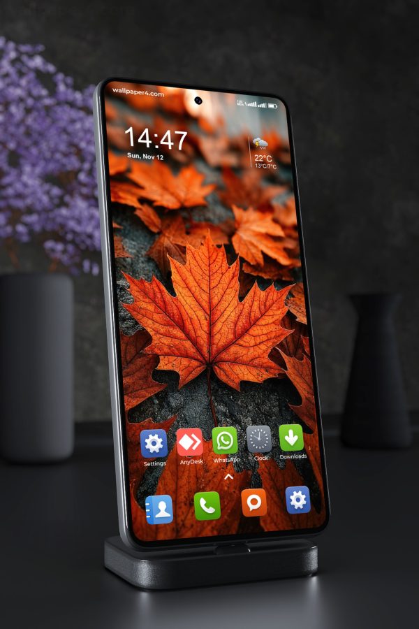 Phone Wallpaper 3884 - Autumn Maple Leaves in Warm Orange Tones