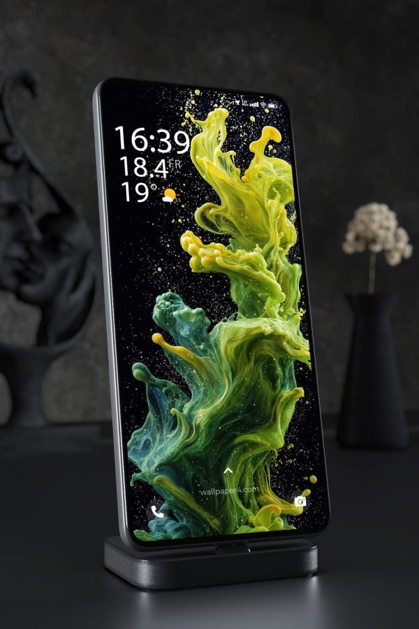 Phone Wallpaper 3889 - Green Yellow Liquid Paint Splash Abstract Art