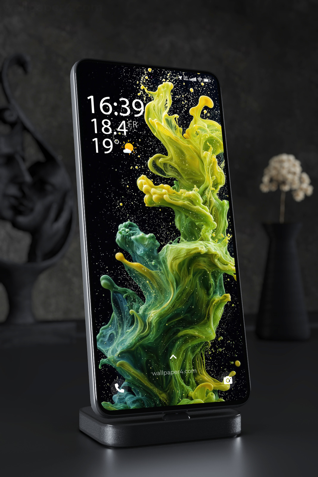Phone Wallpaper 3889 - Green Yellow Liquid Paint Splash Abstract Art