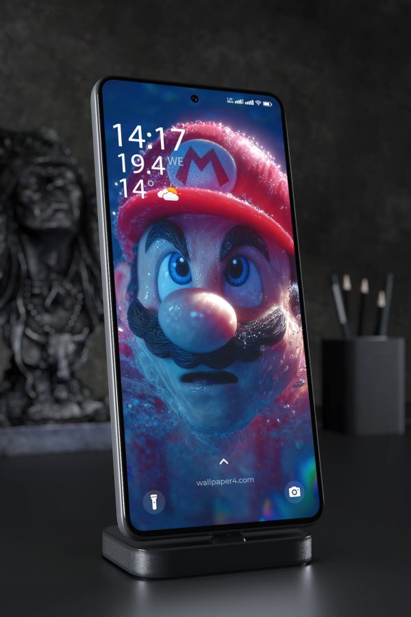 Phone Wallpaper 3904 - Mario Underwater 3D Portrait with Neon Glow