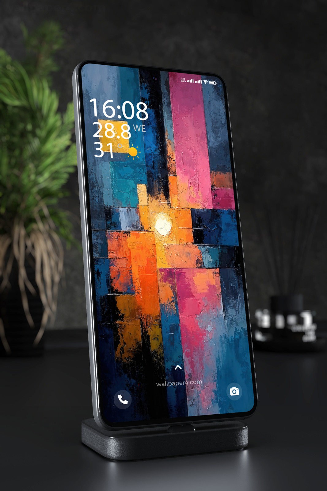 Phone Wallpaper 3907 - Abstract Urban Blocks with Neon Glow Texture