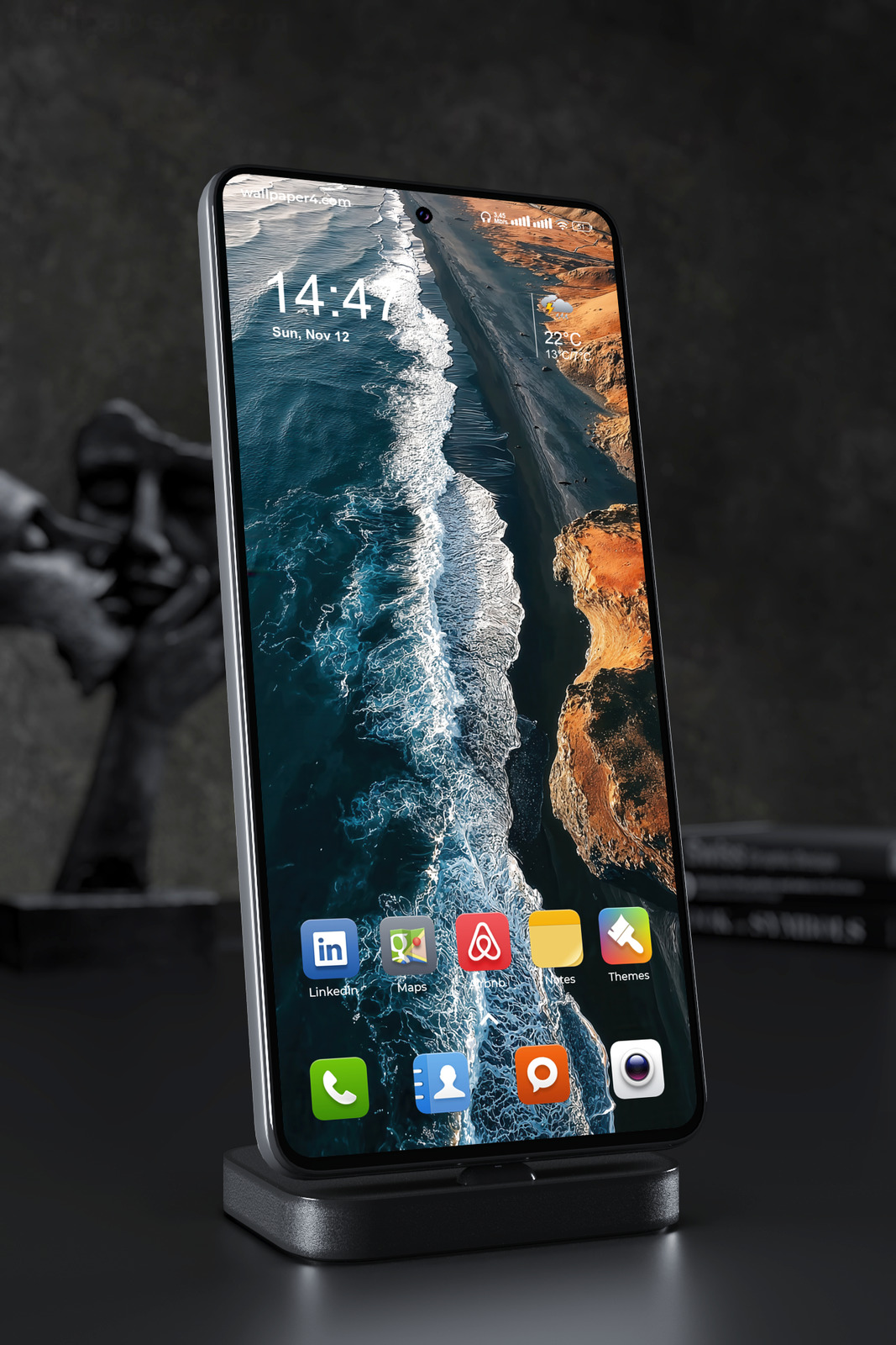 Phone Wallpaper 3911 - Aerial Black Sand Coast with Ocean Waves