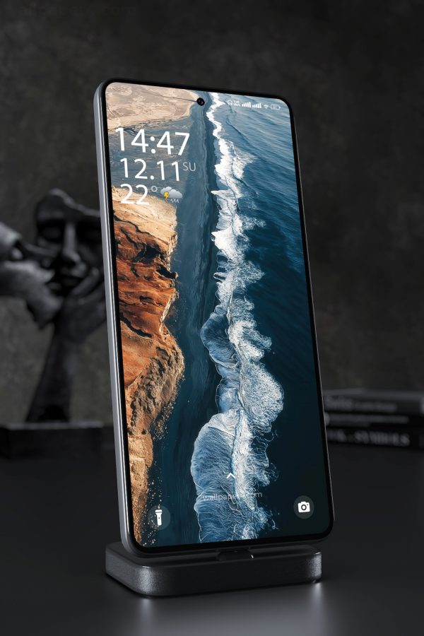 Mobile Wallpaper 3911 - Aerial Black Sand Coast with Ocean Waves