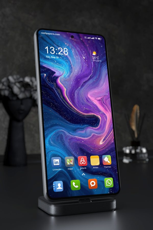 Phone Wallpaper 3914 - Cosmic Fluid Art with Purple and Cyan Glow