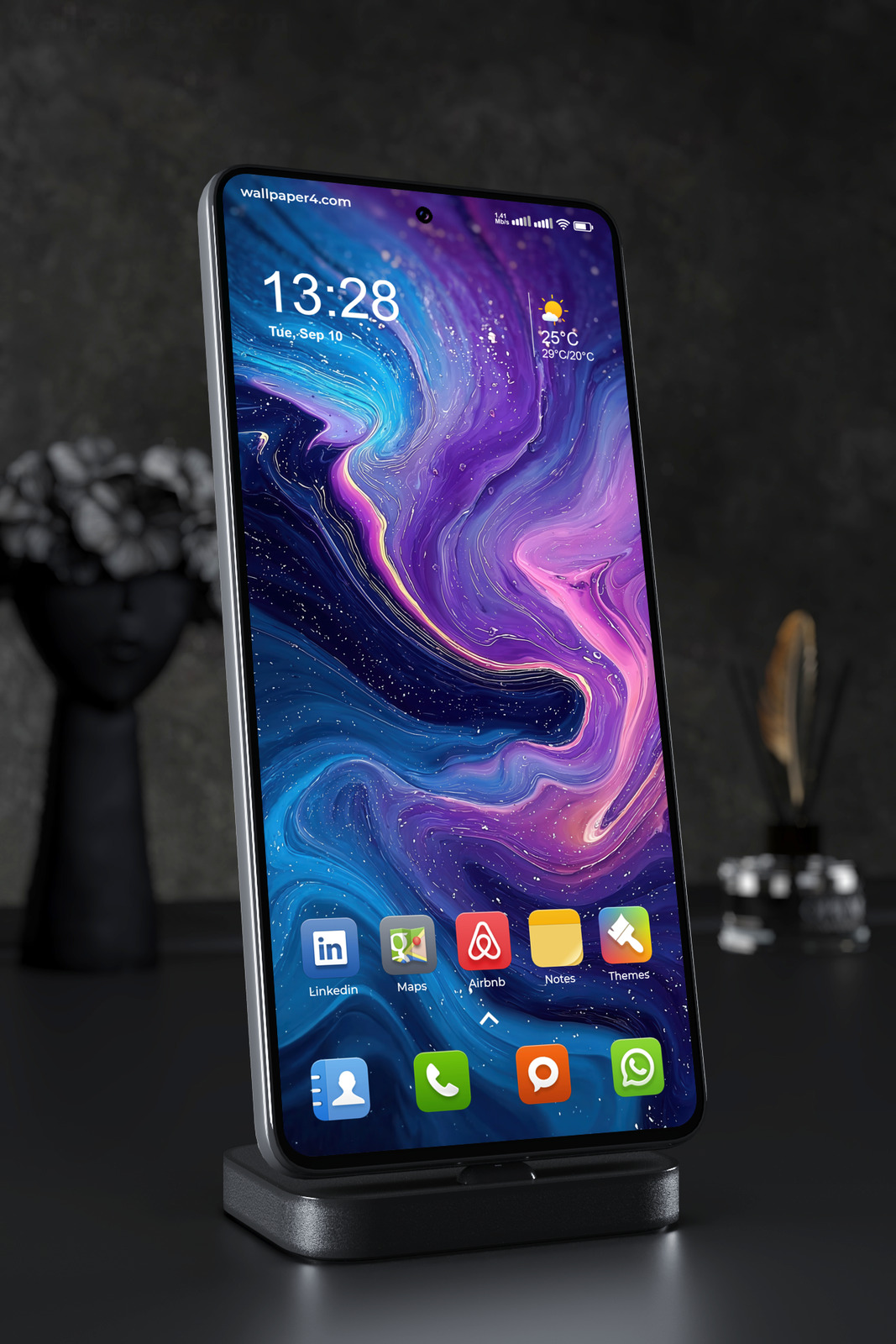 Phone Wallpaper 3914 - Cosmic Fluid Art with Purple and Cyan Glow