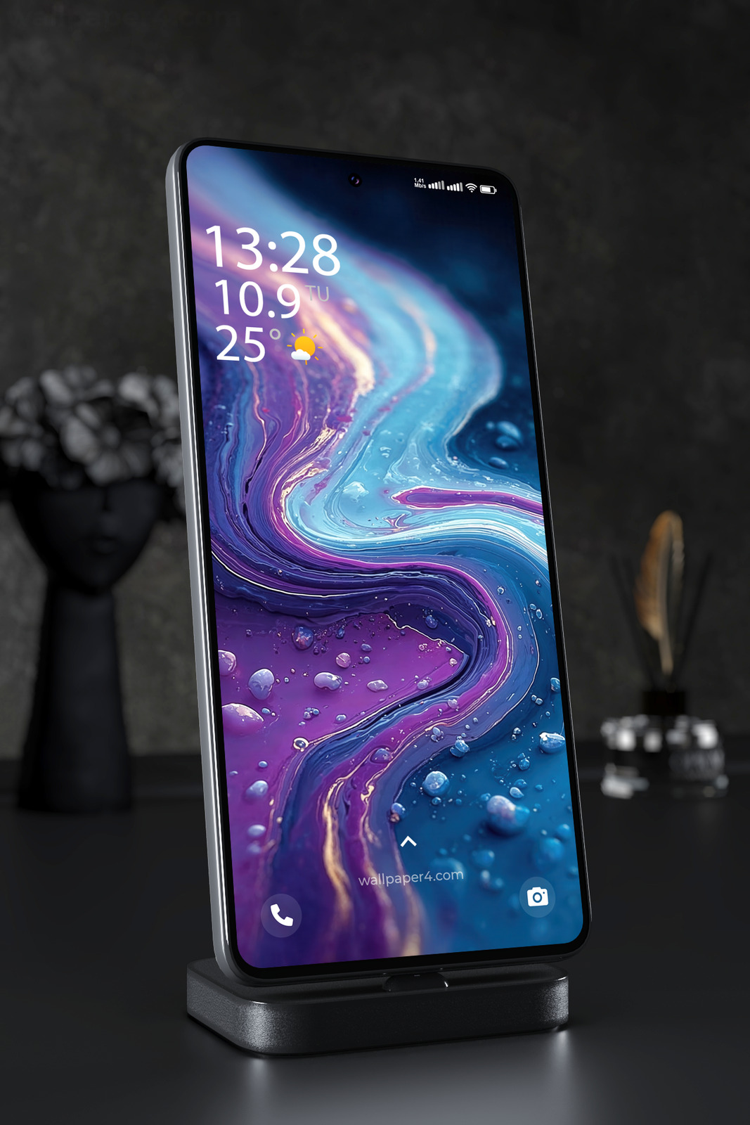 Mobile Wallpaper 3914 - Cosmic Fluid Art with Purple and Cyan Glow
