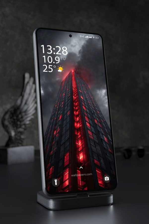 Phone Wallpaper 3920 - Dark Cyberpunk Tower Beneath Storm Clouds