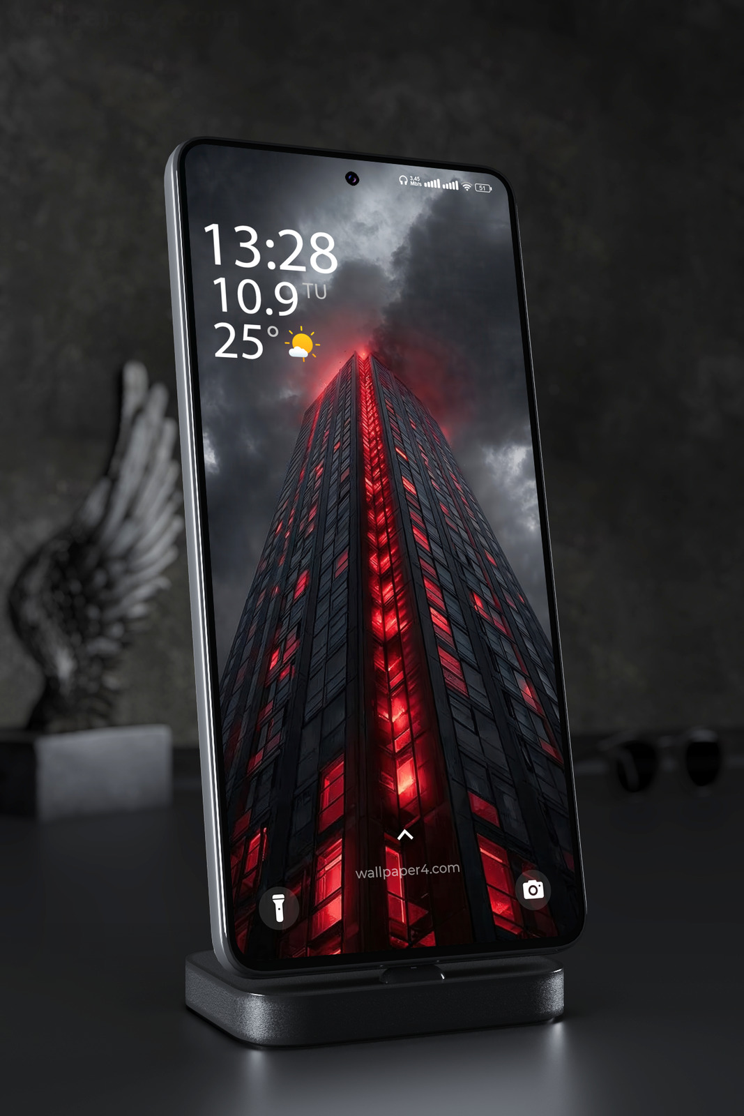 Phone Wallpaper 3920 - Dark Cyberpunk Tower Beneath Storm Clouds