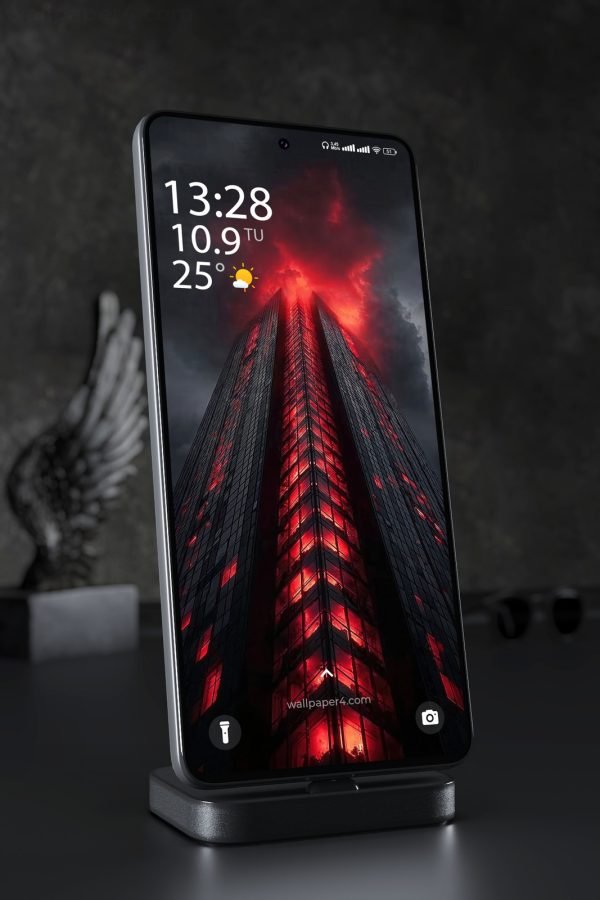 Mobile Wallpaper 3920 - Dark Cyberpunk Tower Beneath Storm Clouds