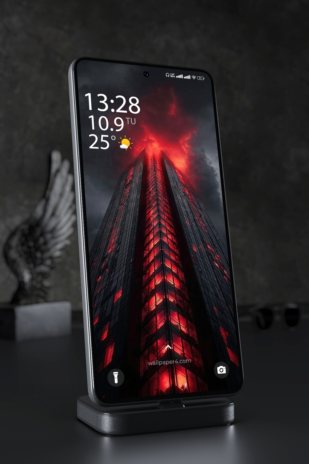 Mobile Wallpaper 3920 - Dark Cyberpunk Tower Beneath Storm Clouds