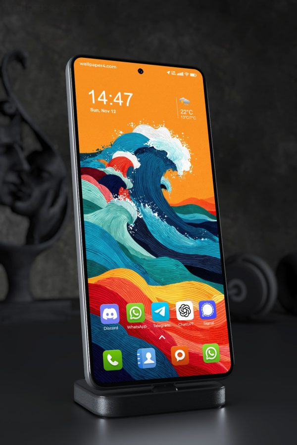 Phone Wallpaper 3934 - Colorful Ocean Wave Illustration with Bold Lines