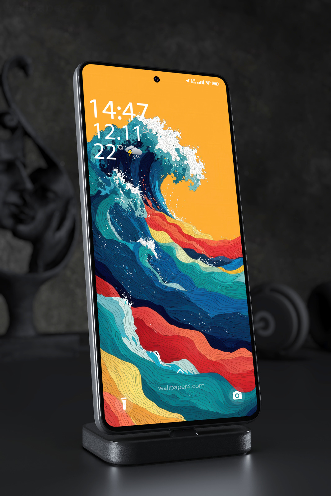 Mobile Wallpaper 3934 - Colorful Ocean Wave Illustration with Bold Lines