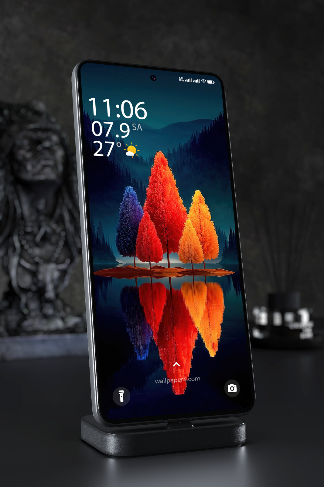 Phone Wallpaper 3945 - Colorful Trees Reflected in a Night Lake