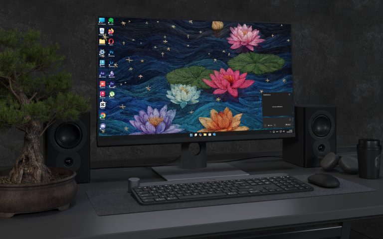 Desktop Wallpaper 4432 - Embroidered Lotus Night Pond 4K Desktop Wallpaper