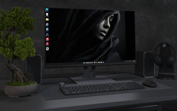 Desktop Wallpaper 4501 - Dark Veiled Woman Portrait in Monochrome 4K Art