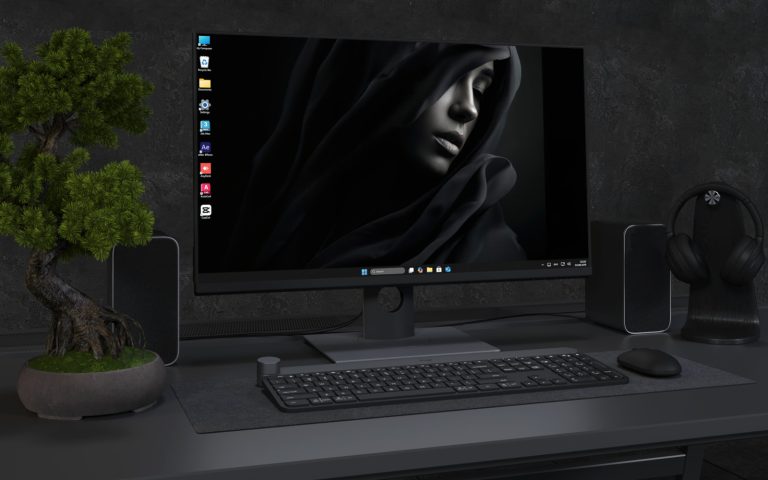Desktop Wallpaper 4501 - Dark Veiled Woman Portrait in Monochrome 4K Art