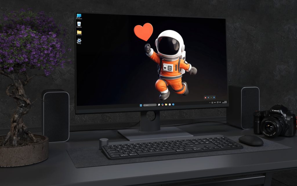 Desktop Wallpaper 4513 - Cute Astronaut and Red Heart 4K Space Wallpaper