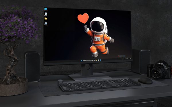 Desktop Wallpaper 4513 - Cute Astronaut and Red Heart 4K Space Wallpaper
