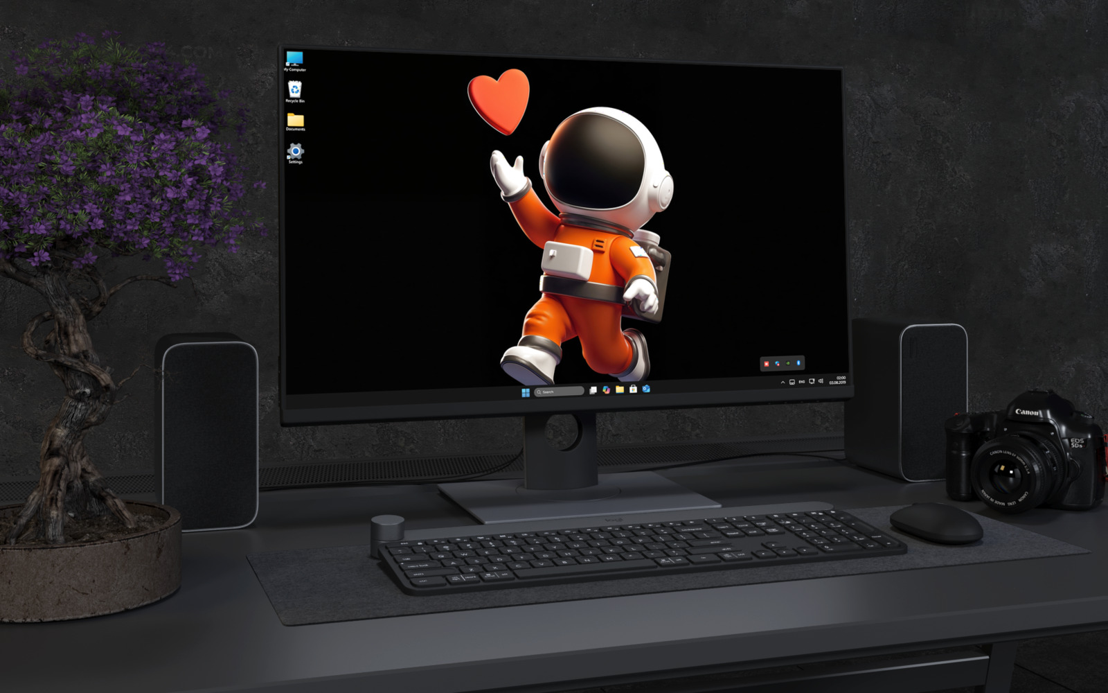Laptop Wallpaper 4509 - Cute Astronaut and Red Heart 4K Space Wallpaper