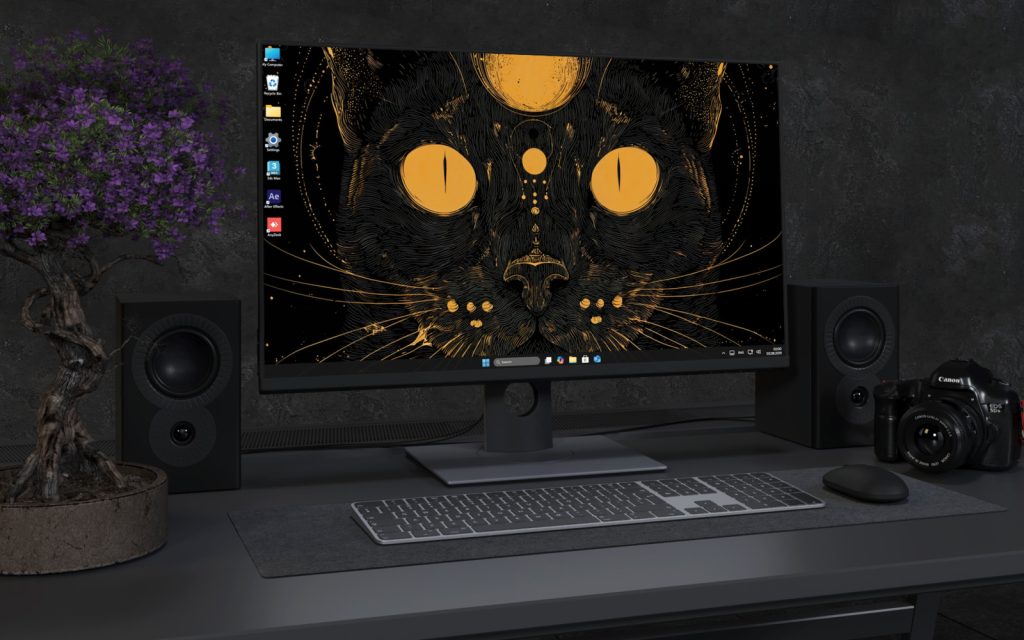 Laptop Wallpaper 4607 - Mystic Black Cat Gold Eyes 4K Desktop Wallpaper