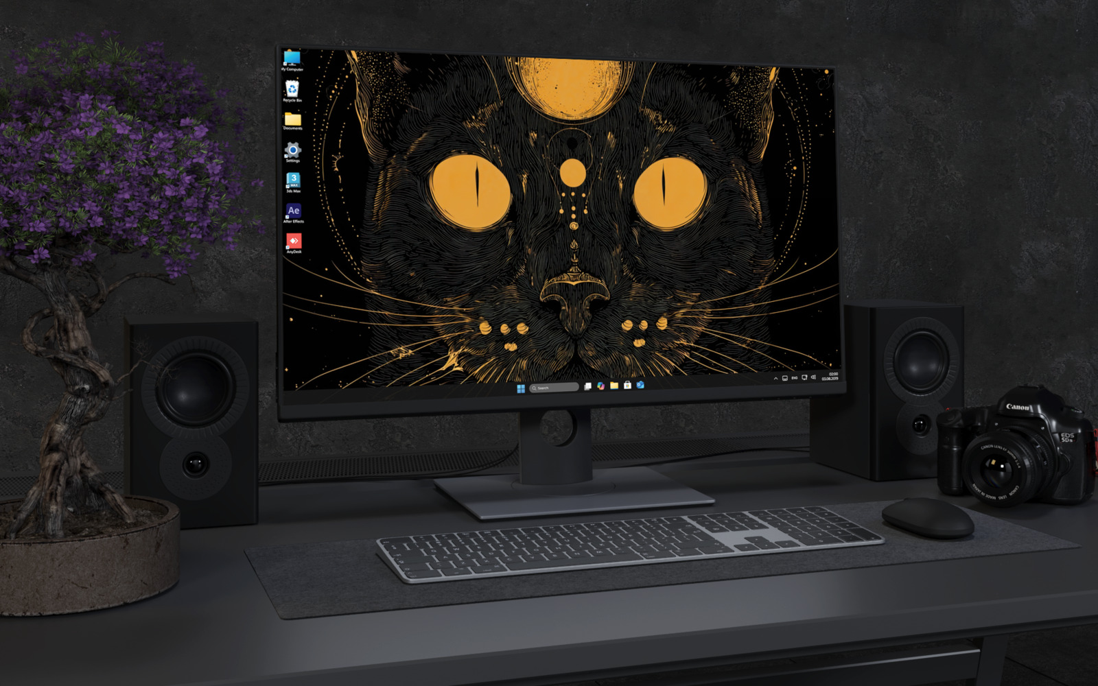 Laptop Wallpaper 4607 - Mystic Black Cat Gold Eyes 4K Desktop Wallpaper