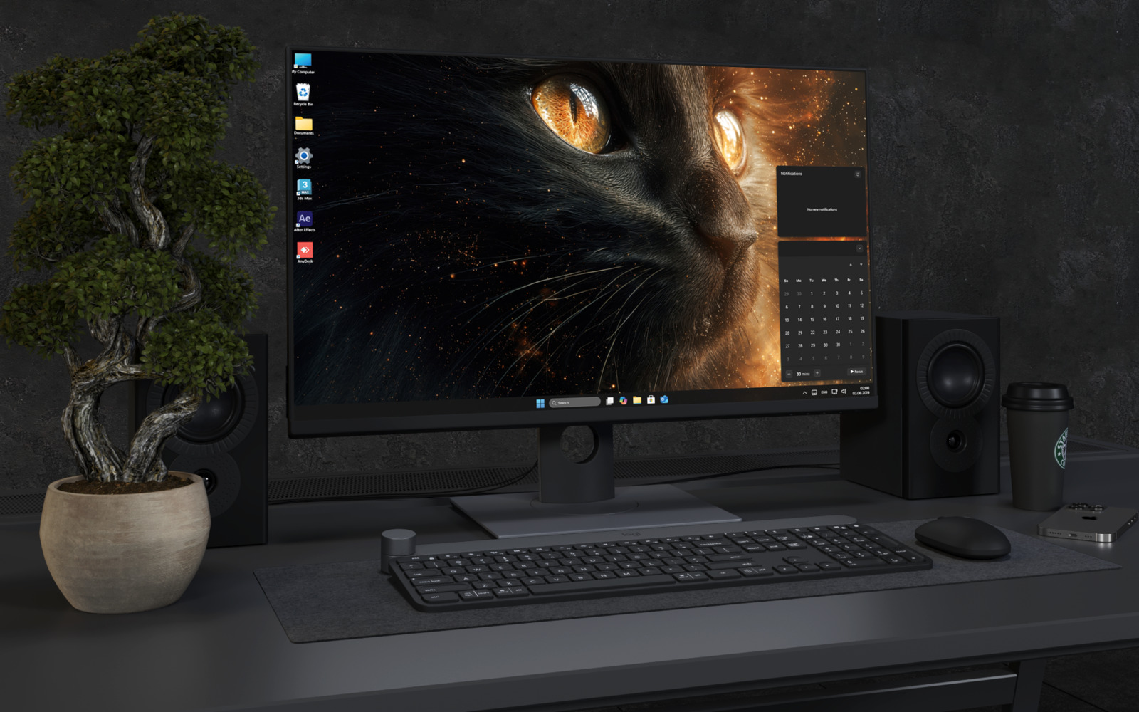 Laptop Wallpaper 4624 - Black Cat with Cosmic Fire Eyes Desktop Wallpaper