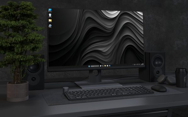 Desktop Wallpaper 4686 - Dark Abstract 3D Waves Desktop Wallpaper Art