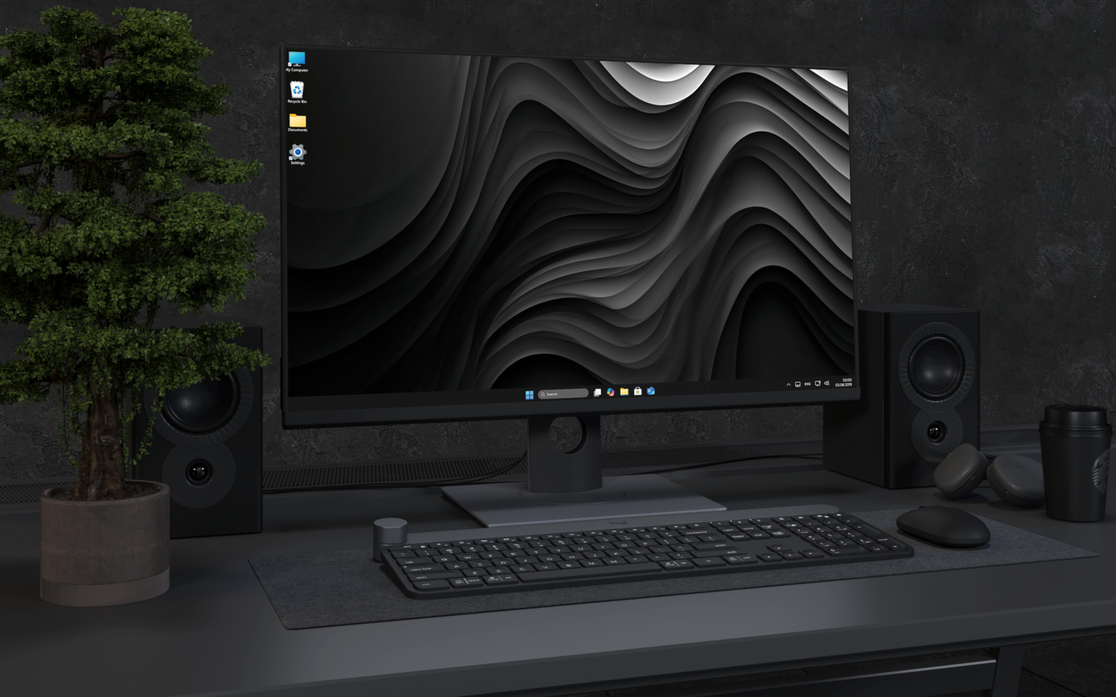 Desktop Wallpaper 4686 - Dark Abstract 3D Waves Desktop Wallpaper Art