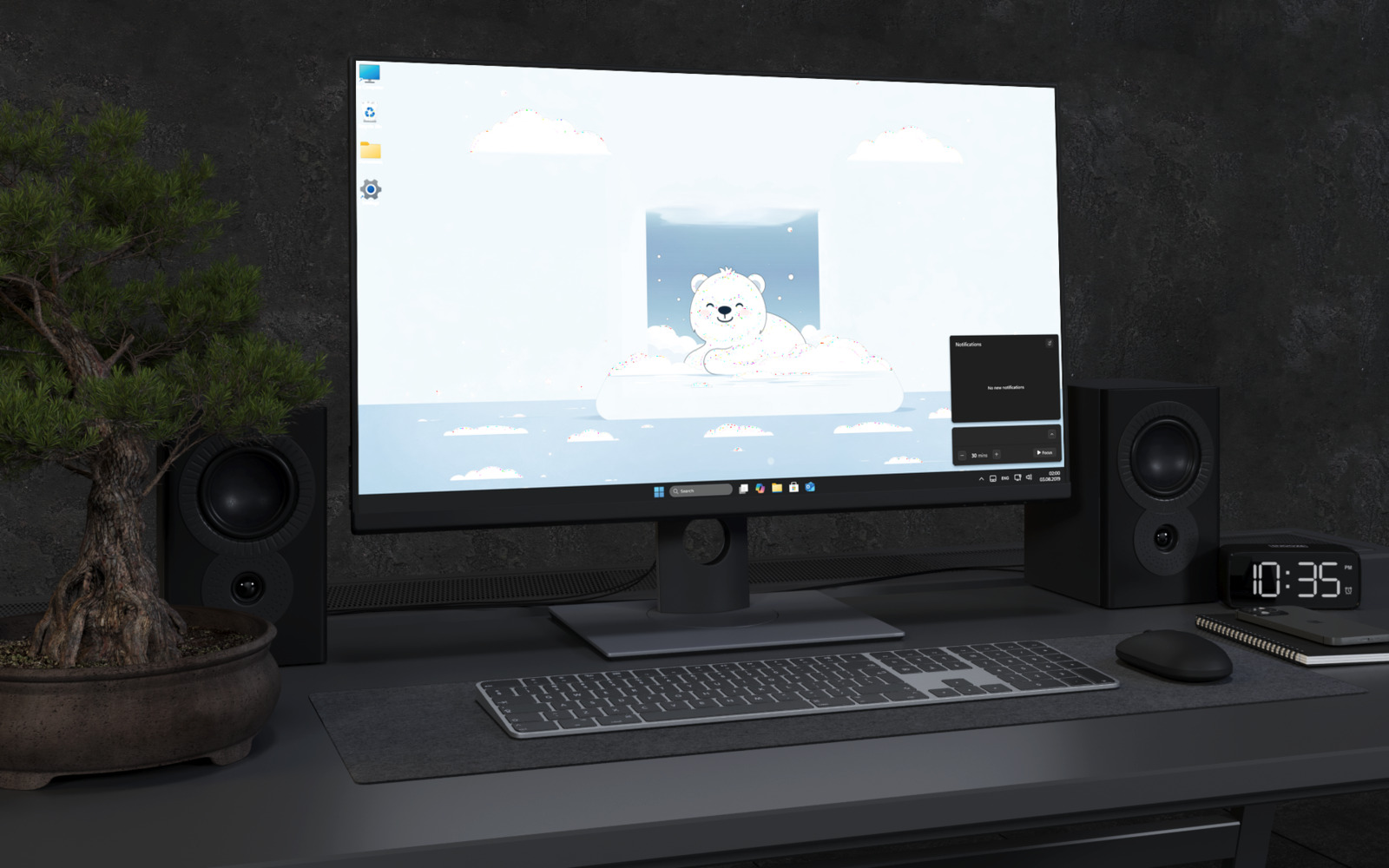 Desktop Wallpaper 4727 - Cute Polar Bear in Soft Blue Cloudy Sky Wallpaper