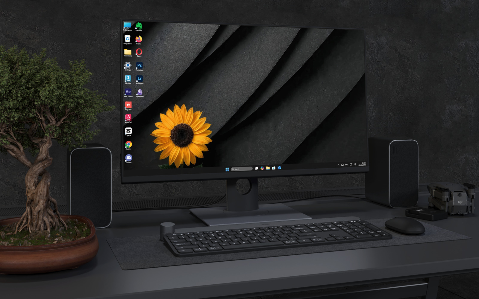 Desktop Wallpaper 4790 - Sunflower on Dark Abstract 4K Desktop Wallpaper