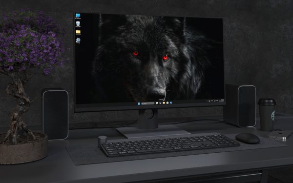 Desktop Wallpaper 8019 - Black Wolf with Fiery Red Eyes 4K Wallpaper