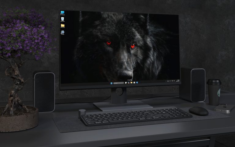 Desktop Wallpaper 8019 - Black Wolf with Fiery Red Eyes 4K Wallpaper