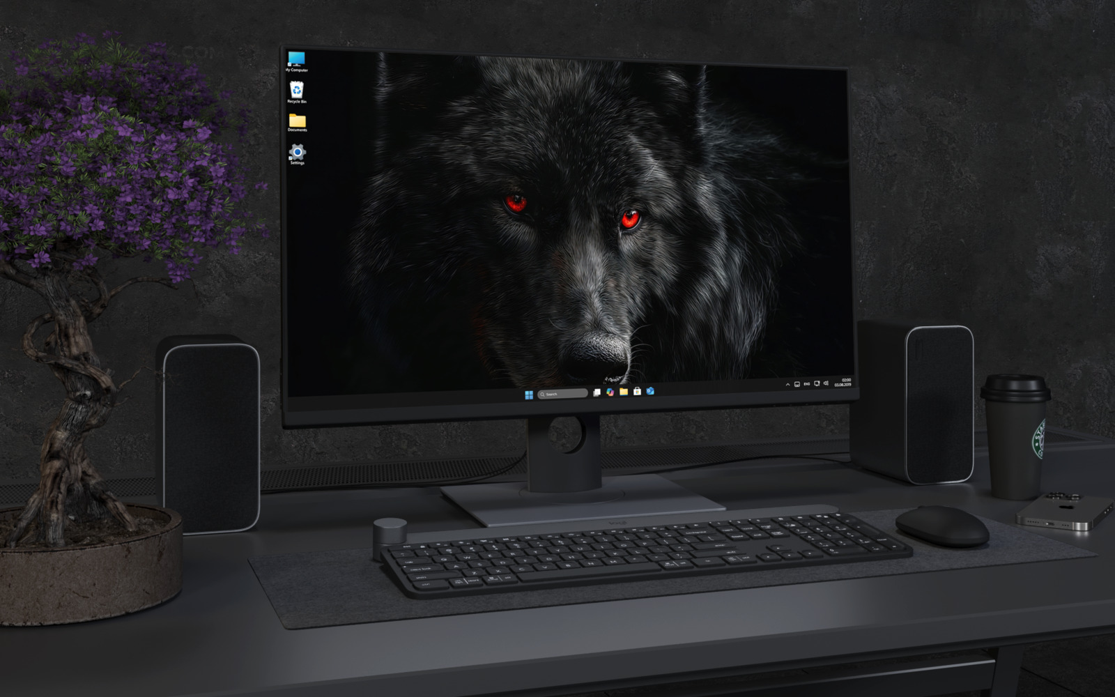 Desktop Wallpaper 8019 - Black Wolf with Fiery Red Eyes 4K Wallpaper