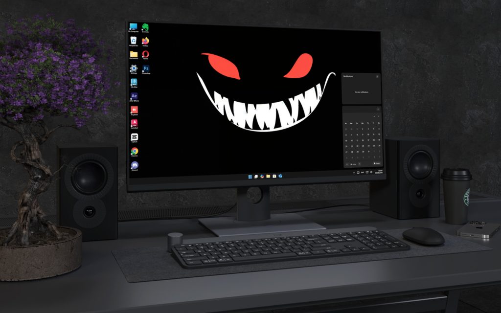 Desktop Wallpaper 8121 - Sinister Red Eyes and Grin Dark 4K Wallpaper