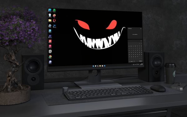 Desktop Wallpaper 8121 - Sinister Red Eyes and Grin Dark 4K Wallpaper