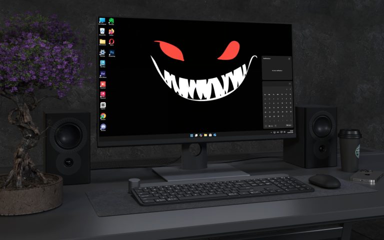 Desktop Wallpaper 8121 - Sinister Red Eyes and Grin Dark 4K Wallpaper