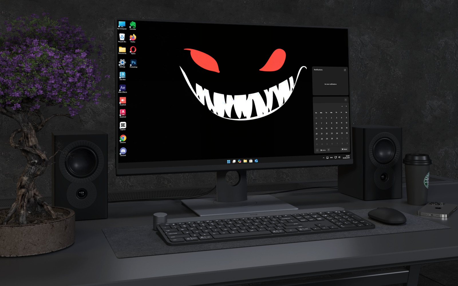 Desktop Wallpaper 8121 - Sinister Red Eyes and Grin Dark 4K Wallpaper