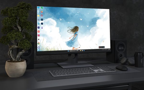 Laptop Wallpaper 8160 - Girl in Blue Dress Beneath a Dreamy Summer Sky