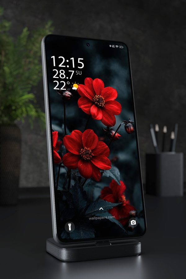Phone Wallpaper 4029 - Dark Red Flowers Moody Floral Phone Background