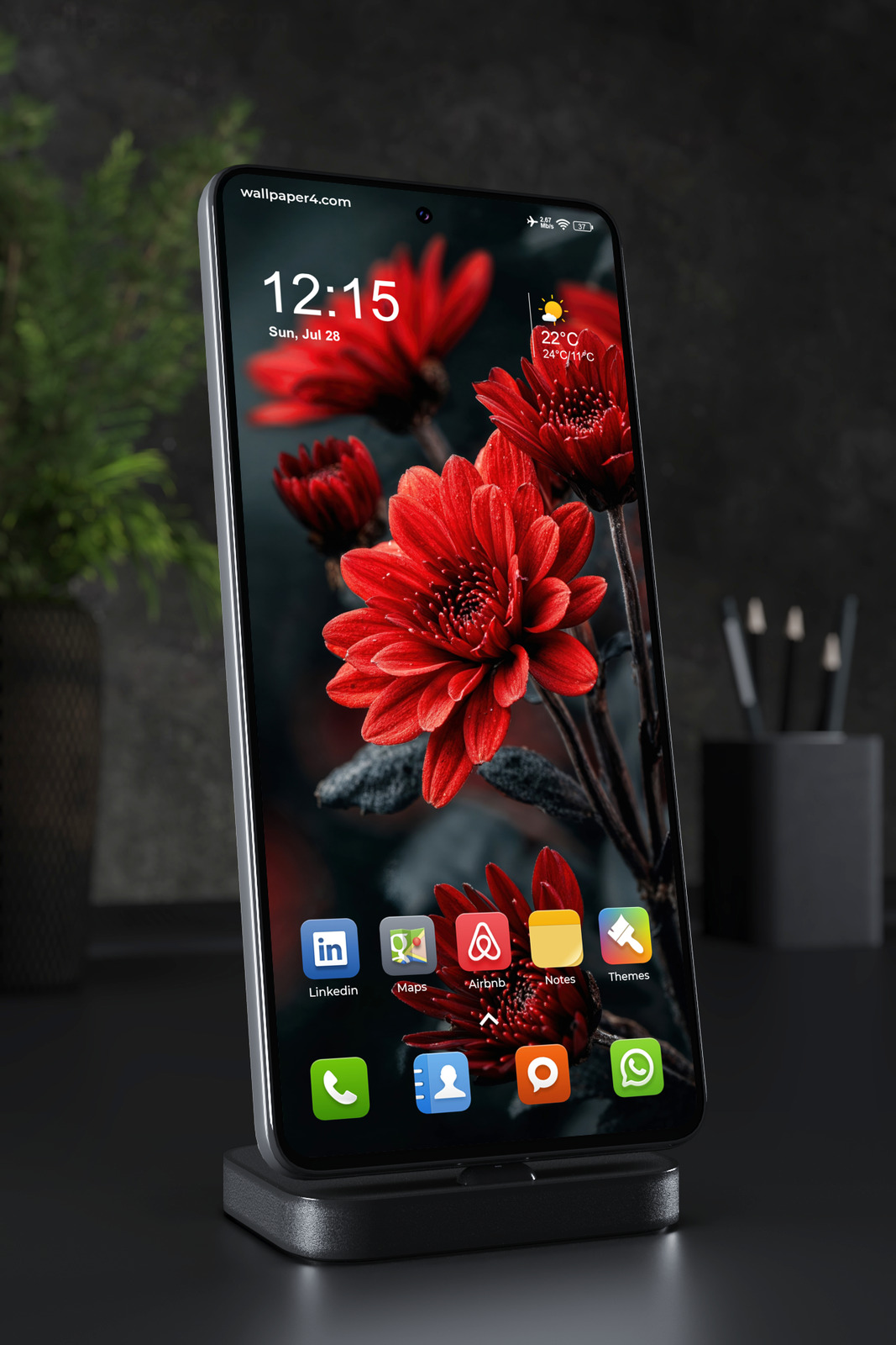 Mobile Wallpaper 4029 - Dark Red Flowers Moody Floral Phone Background